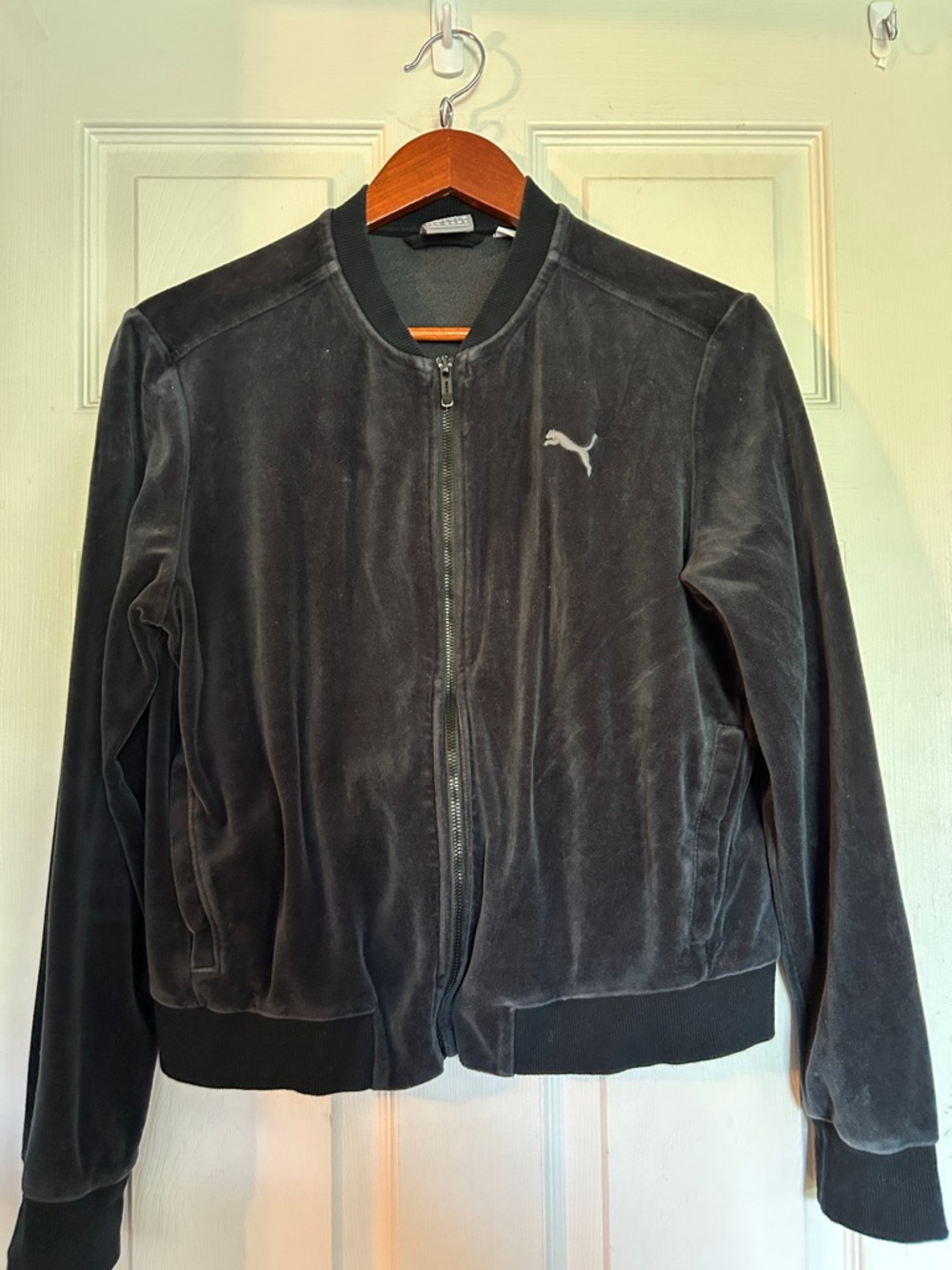 Puma Charcoal Black Velour Zip-Up Bomber